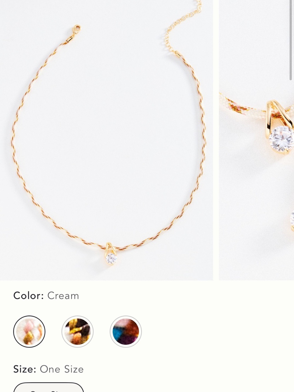 Anthropologie Gold and White Cord Bezel Necklace